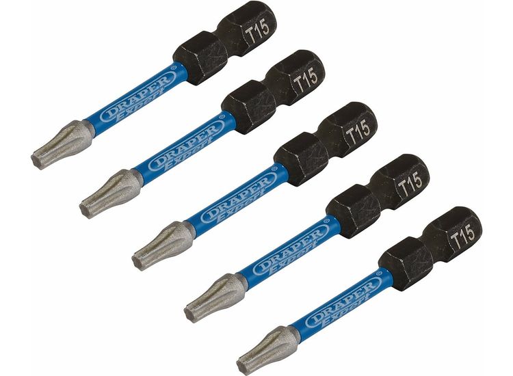 Draper 05651 Draper Expert Tx-Star Impact Screwdriver Bits, T15 X 50Mm, 1/4" Hex (Pack Of 5)