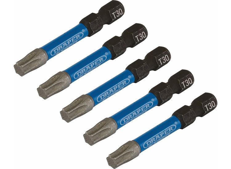 Draper 05656 Draper Expert Tx-Star Impact Screwdriver Bits, T30 X 50Mm, 1/4" Hex (Pack Of 5)