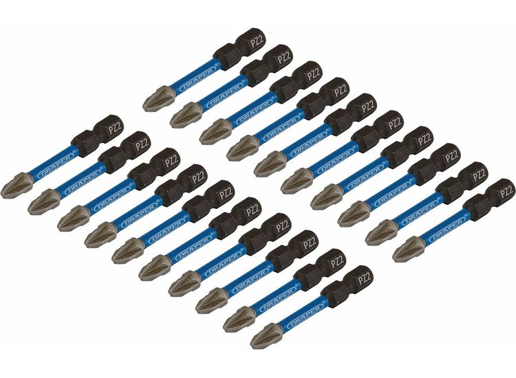 Draper 05696 Draper Expert PZ-Type Impact Screwdriver Bits, No.2 x 50mm, 1/4" Hex (Pack of 20)