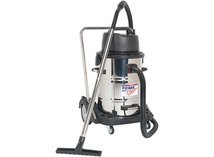 Sealey PC477 Vacuum Cleaner Industrial Wet &amp; Dry 77ltr Stainless Steel Drum with Swivel Emptying 2400W