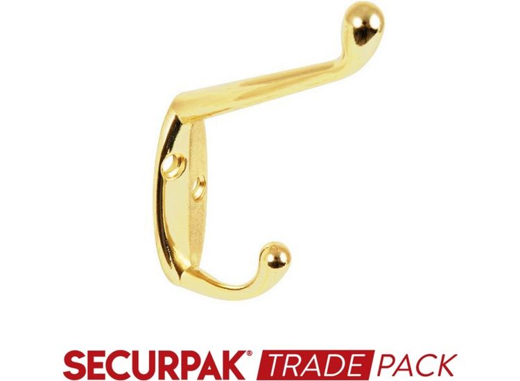 Securpak Trade Pack T10065 Hat &amp; Coat Hook Brass Plated 105mm