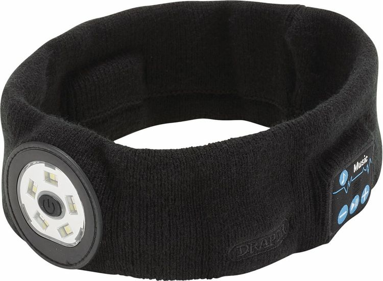 Draper 28344 Smart Wireless Rechargeable Headband with LED Head Torch and USB Charging Cable, Black, One Size