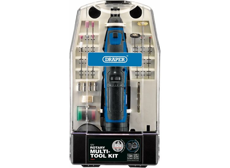 Draper 70298 12V Rotary Multi-Tool Kit, 1 x 1.5Ah Battery, 1 x Fast Charger (50 Piece)