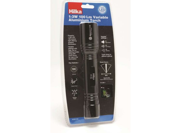 Hilka 1-3W 100 Lumens Variable Aluminium Torch