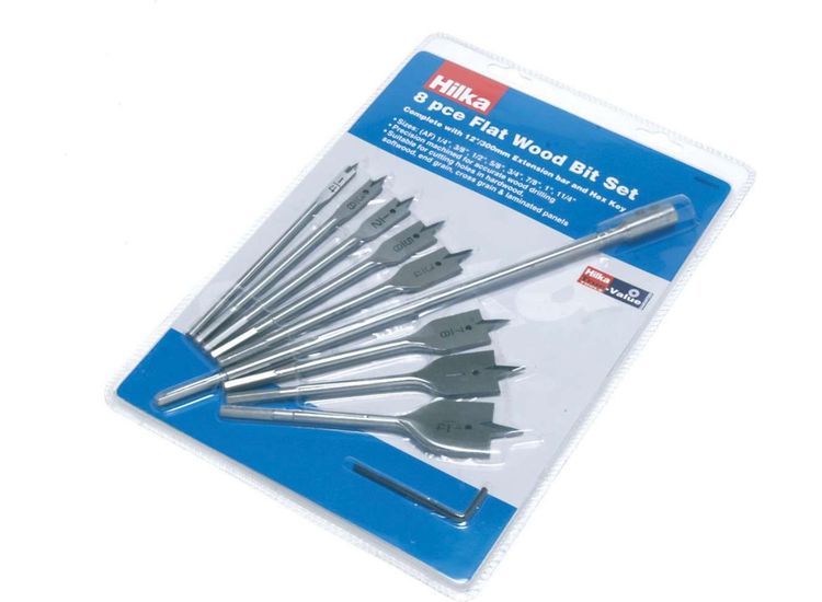 Hilka 10 pce Flat Wood Boring Bit Set