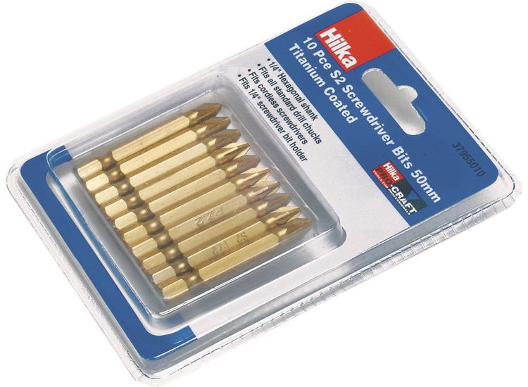 Hilka 10 pce Pozi No 2 Bits 50mm Titanium Bits
