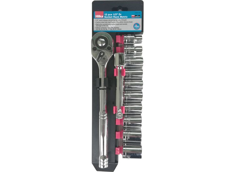 Hilka 12 pce 1/2" Dr Socket Rack Metric