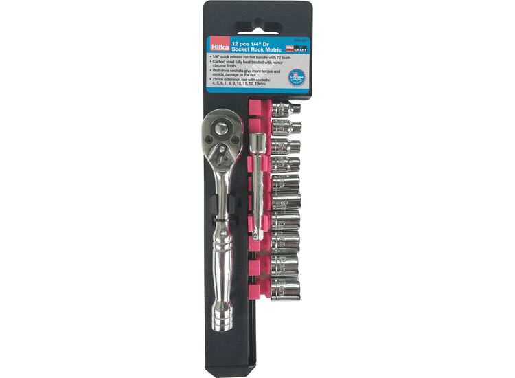 Hilka 12 pce 1/4" Dr Socket Rack Metric