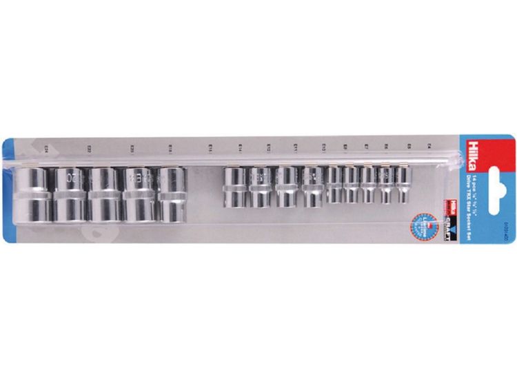 Hilka 14 pce 1/2" 3/8" 1/4" TX Star Socket Set