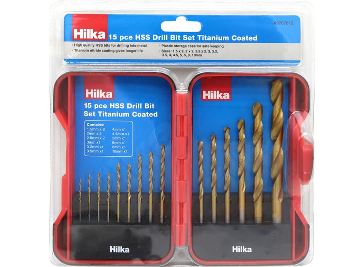 Hilka 15 pce HSS Drill Bit Set Titanium Coated