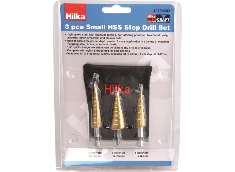 Hilka 3 pce Small HSS Step Drill Set
