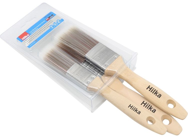 Hilka 3 pce Wooden Synthetic Bristle Paint Brushes