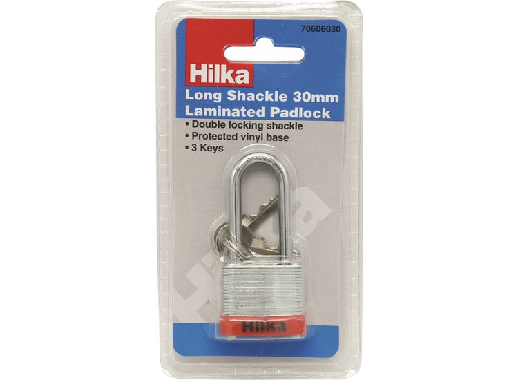 Hilka 30mm Long Shackle Laminated Padlock