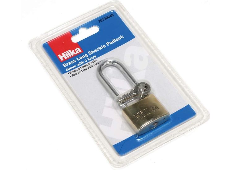 Hilka 40mm Brass Long Shackle Padlock
