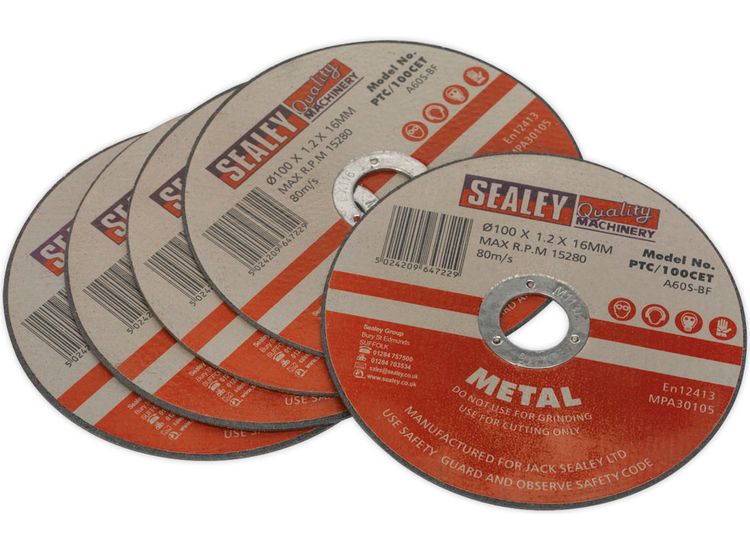 Sealey PTC/100CET5 Cutting Disc &amp;#8709;100 x 1.2mm 16mm Bore Pack of 5