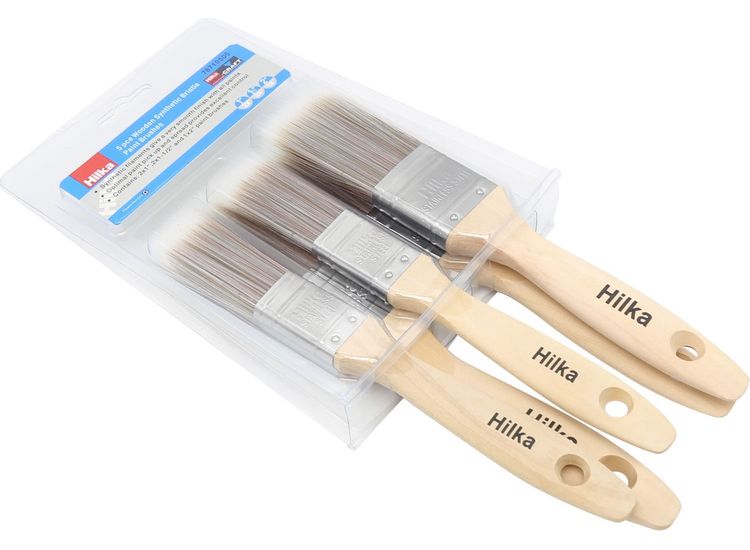 Hilka 5 pce Wooden Synthetic Bristle Paint Brushes