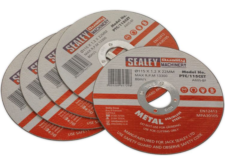 Sealey PTC/115CET5 Cutting Disc &amp;#8709;115 x 1.2mm 22mm Bore Pack of 5