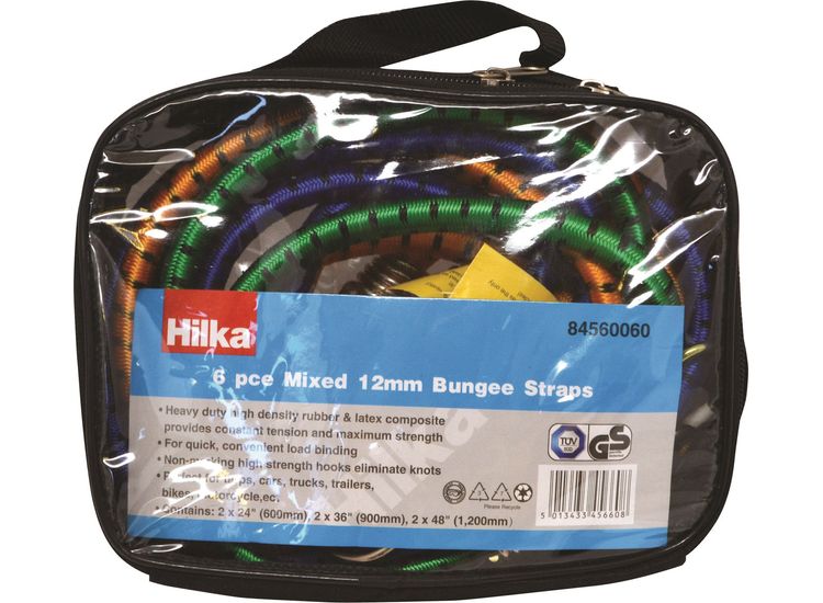 Hilka 6 pce Mixed 12mm HD Bungee Straps
