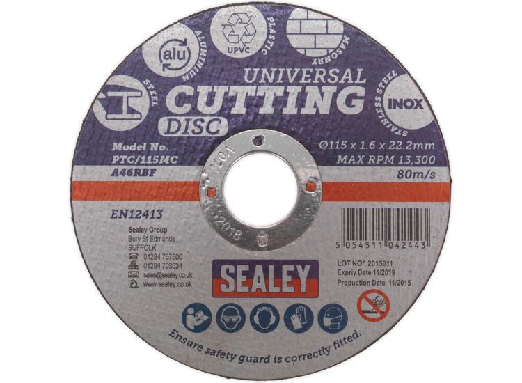Sealey PTC/115MC Multipurpose Cutting Disc &amp;#8709;115 x 1.6mm 22.2mm Bore
