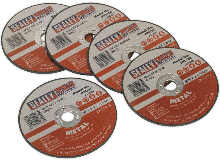 Sealey PTC/3C5 Cutting Disc &amp;#8709;75 x 2mm 10mm Bore Pack of 5