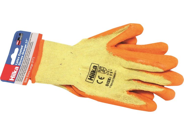 Hilka Extra Large 11" Orange Latex Coated Work Gloves