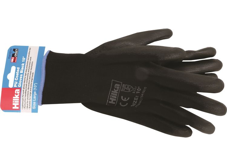 Hilka Large 10" Black PU Work Gloves
