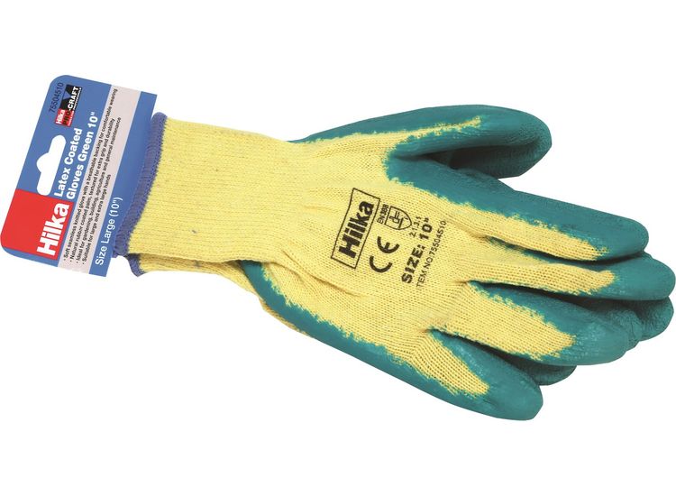 Hilka Large 10" Green Latex Coated Work Gloves