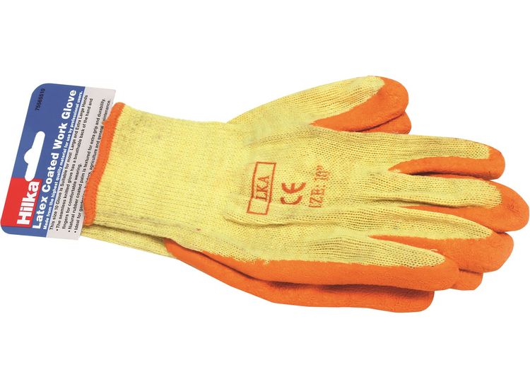 Hilka Large 10" Orange Latex Coated Work Gloves