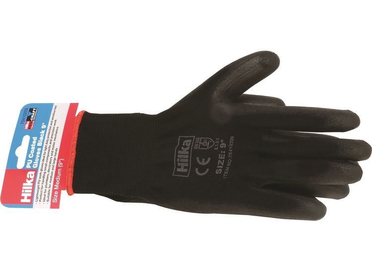 Hilka Medium 9" Black PU Work Gloves