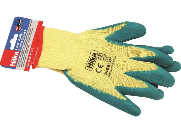 Hilka Medium 9" Green Latex Coated Work Gloves