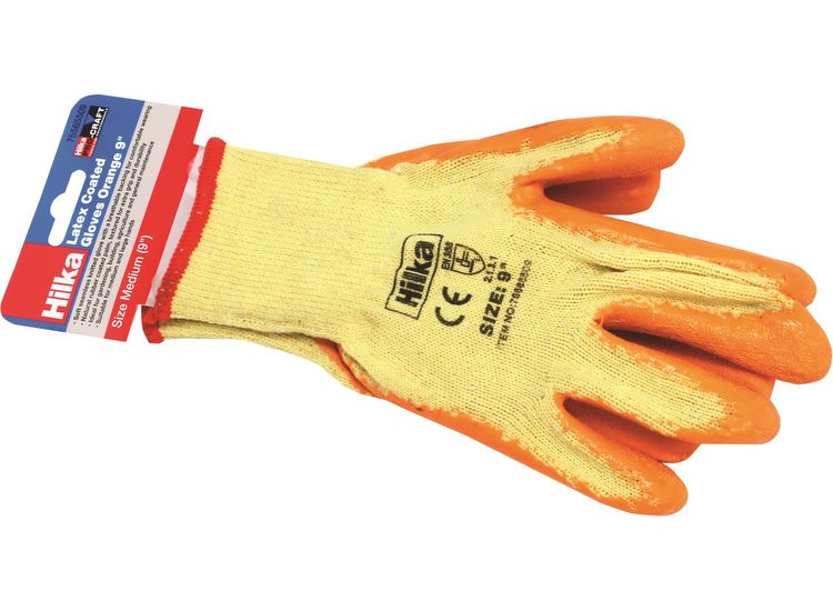 Hilka Medium 9" Orange Latex Coated Work Gloves