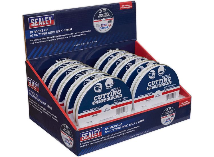 Sealey PTC11510CETD Cutting Disc 115 x 1.2mm Counter Top Display Box 10 Packs of 10
