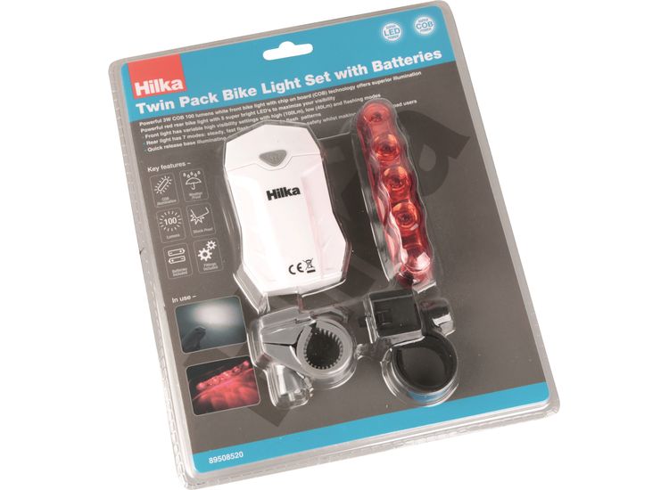 Hilka Twin Pack Bike Light Set with Batteries