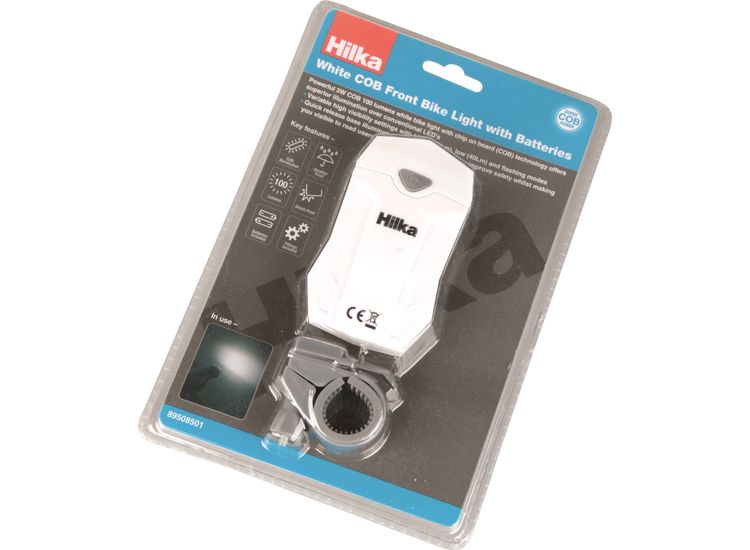 Hilka White COB Front Bike Light with Batteries