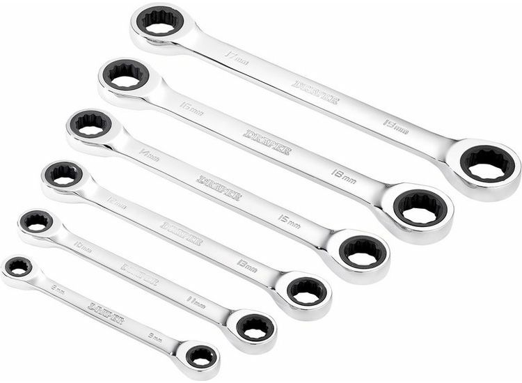Draper 27741 Draper HI-TORQ&amp;#174; Metric Double Ratchet Ring Spanner Set (6 Piece)