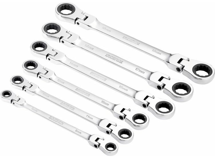 Draper 27762 Draper HI-TORQ&amp;#174; Metric Flexible Head Double Ring Ratchet Spanner Set (6 Piece)