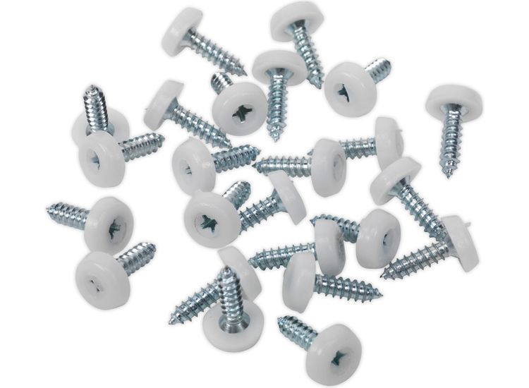 Sealey PTNP1 Number Plate Screw Plastic Enclosed Head 4.8 x 18mm White Pack of 50