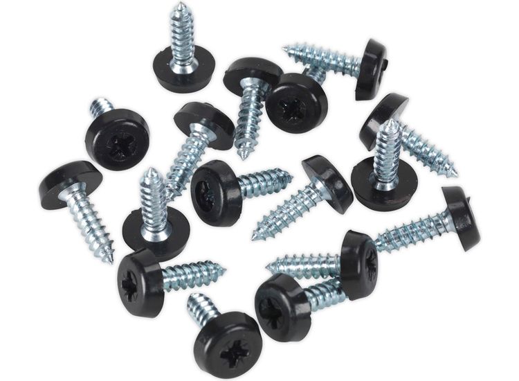 Sealey PTNP3 Number Plate Screw Plastic Enclosed Head 4.8 x 18mm Black Pack of 50