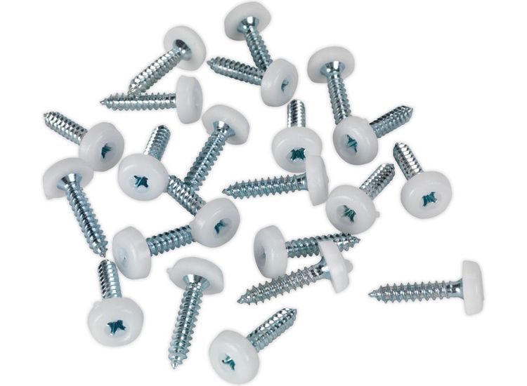 Sealey PTNP5 Number Plate Screw Plastic Enclosed Head 4.8 x 24mm White Pack of 50