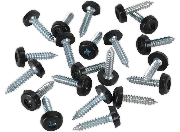 Sealey PTNP7 Number Plate Screw Plastic Enclosed Head 4.8 x 24mm Black Pack of 50