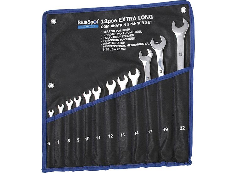 BlueSpot Tools Extra Long Combination Spanner Set, 12 Piece