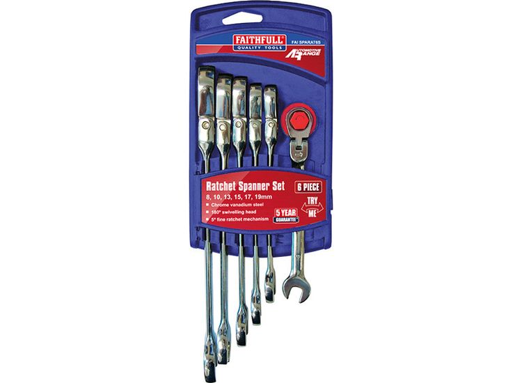 Faithfull Ratchet Combination Spanner Flex Head Set, 6 Piece
