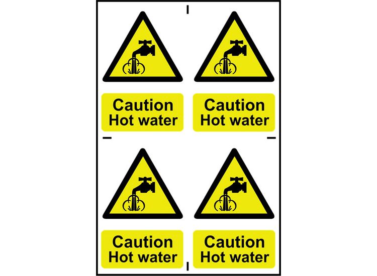 Scan Caution Hot Water - 4 PVC Signs 100 x 100mm