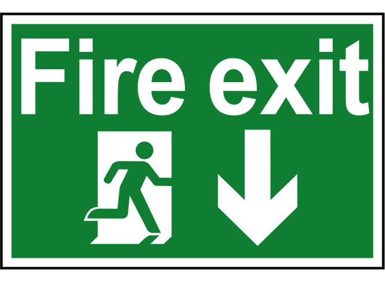 Scan Fire Exit Running Man Arrow Down - PVC Sign 300 x 200mm