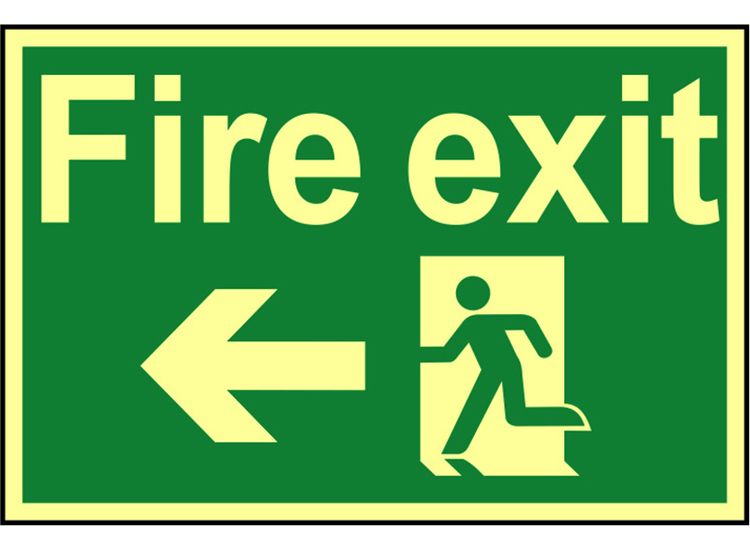 Scan Fire Exit Running Man Arrow Left - Photoluminescent 300 x 200mm