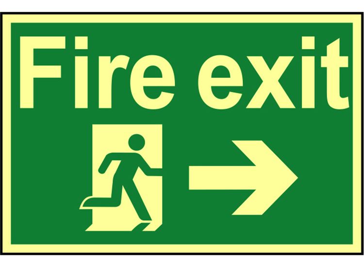 Scan Fire Exit Running Man Arrow Right - Photoluminescent 300 x 200mm