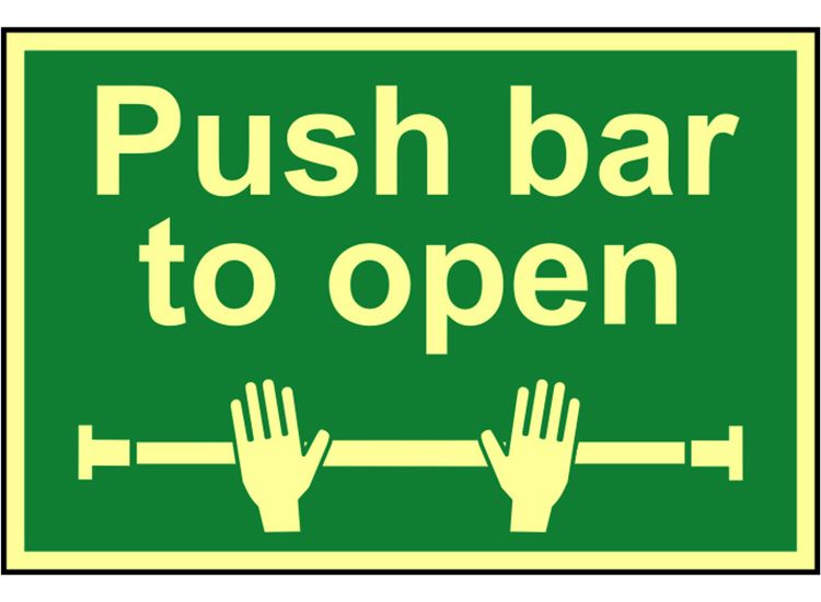 Scan Push Bar To Open - Photoluminescent 300 x 200mm