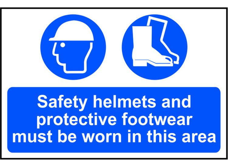 Scan Safety Helmets &amp; Footwear To Be Worn - PVC Sign 600 x 400mm