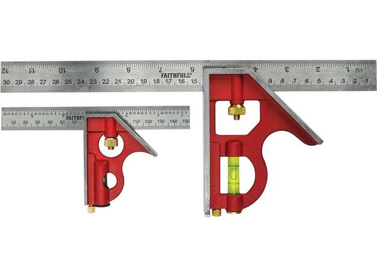 Faithfull Combination Square Twin Pack 150mm (6in) &amp; 300mm (12in)