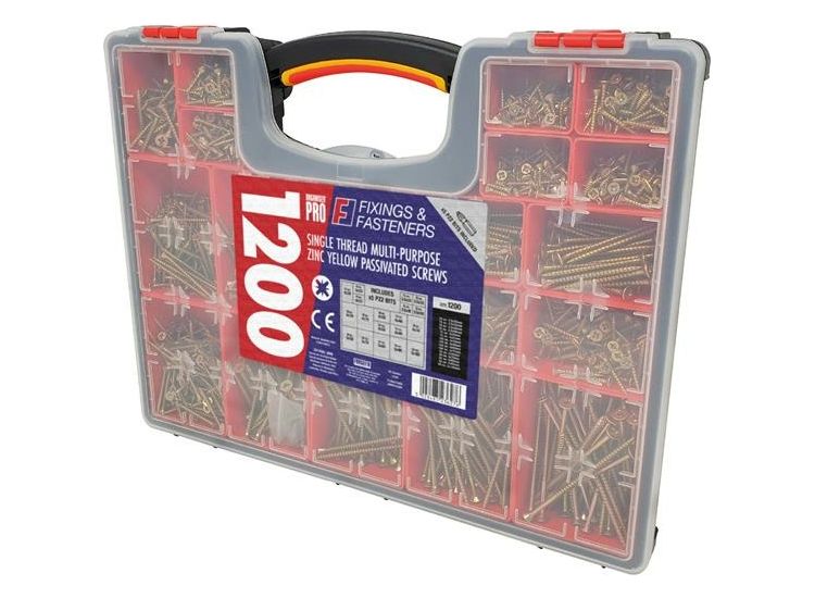 ForgeFix Organiser Pro Multi-Purpose Wood Screw Kit, 1200 Piece